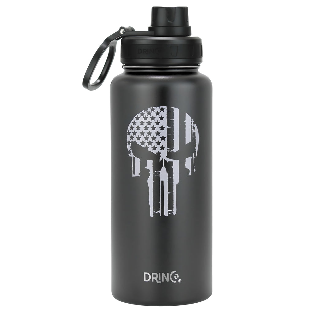 The Tough Guy 32oz Stainless Steel Water Bottle-Skull-Black
