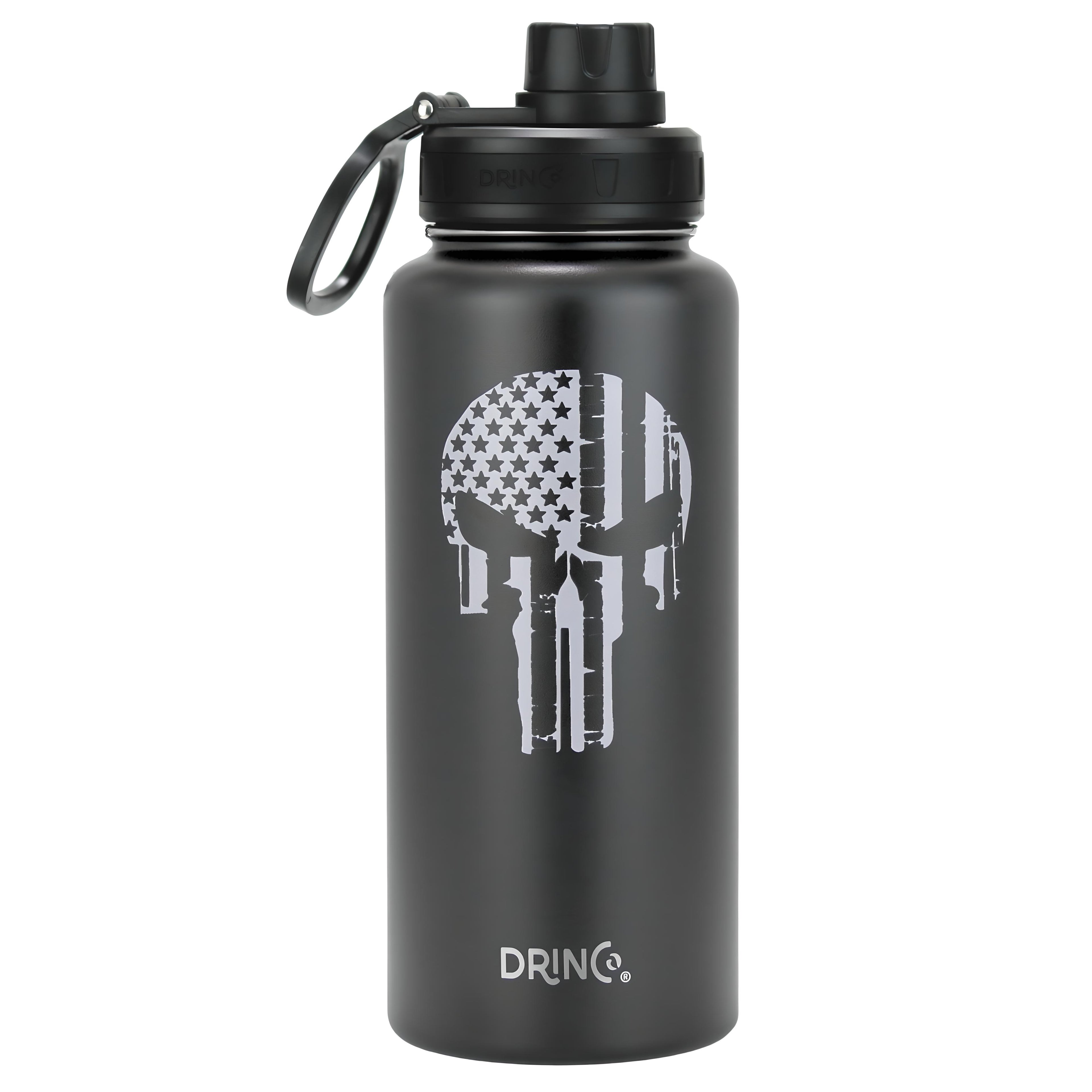 The Tough Guy 32oz Stainless Steel Water Bottle-Skull-Black