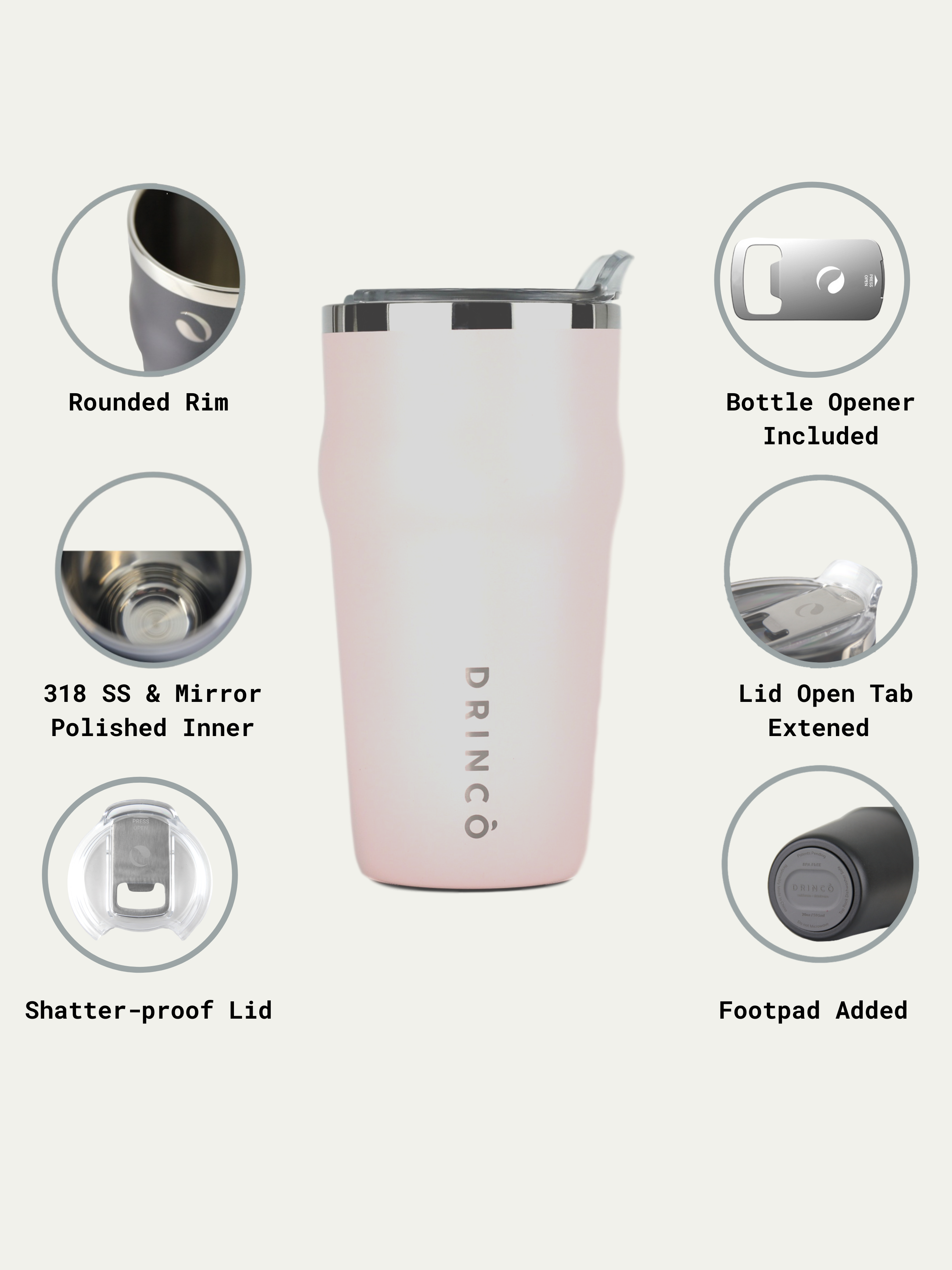 The THOR | 20oz Beer Mug with Bottle Opener – Pale Pink